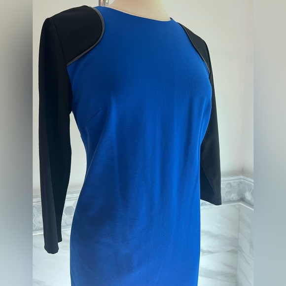 New Chaus Ponte Color-block 3/4 Sleeves Blue and Black Midi Dress 6 - Picture 2 of 9